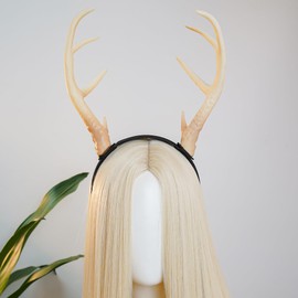 MOSTORY Antler Headband for Adult - White Reindeer Antlers Headband for Cosplay Photo Shoot, Deer Horns Hairband for Holiday Party Reindeer Costume Renaissance Renfaire (Detachable)