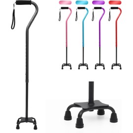 Homodoskey Adjustable Walking Cane with Offset Soft Cushioned Handle for Men & Women Lightweight Comfortable with 4-Pronged feet for Extra Stability (Black)