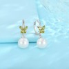 Rocayi Pearl Hoop Huggie Earrings 925 Sterling Silver Butterfly Drop