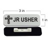 Jr Usher 1 x 3 Name Tag/Badge, Silver, Cross Design