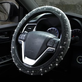 Bling Crystal - Funda universal para volante de coche, de 15 pulgadas, con diamantes de imitación de diamantes de imitación, protector de volante de coche para mujeres u hombres, fácil instalación y