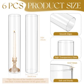 12 Pcs Hurricane Candle Holder Sleeve, H:14" D:3" Bottomless Glass Cylinder Candleholder Tall Clear Glass Cylinder Open Both Ends, Chimney Tube Cover, Open Ended Candle Shade