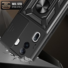 CSmall for Oppo Reno 11 Pro Case with Slide Camera Lens Cover, Military Grade Shockproof Protection Cover with Rotate Ring Kickstand Case for Reno 11 Pro SJ Rose Gold