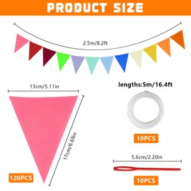 NINGYER Pack of 120 Bunting, 13 x 17 cm Felt Bunting, Colourful, Suitable for Children's Room, Wedding, Birthday Party, Classroom Decoration