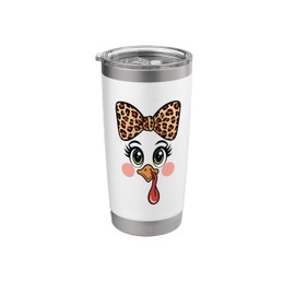 Cute Turkey Face Girl Leopard Bow Thanksgiving Costume Stainless Steel Insulated Tumbler