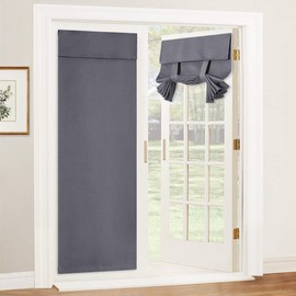 RYB HOME Back Door Curtains Blackout, Privacy Thermal Insulating Tricia Door Window Curtains for Kitchen French Door Sidelight Door Tie Up Shades, W 30 x L 80 inches, Grey, 2 Panels