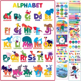 Youngever 12 Pack Laminated Preschool Learning Posters for Toddlers and Kids, Alphabet ABC Posters (22 x 17 inch)
