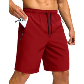 Men's Hiking Shorts 7"/9" Lightweight Athletic Shorts for Men Quick Dry Stretch Casual Shorts with 3 Zipper Pockets(9inch,Red,XL)