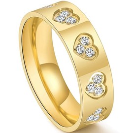 Jude Jewelers 6mm Stainless Steel Heart Shaped Eternity Wedding Band Statement Engagement Proposal Ring (Gold, 9)