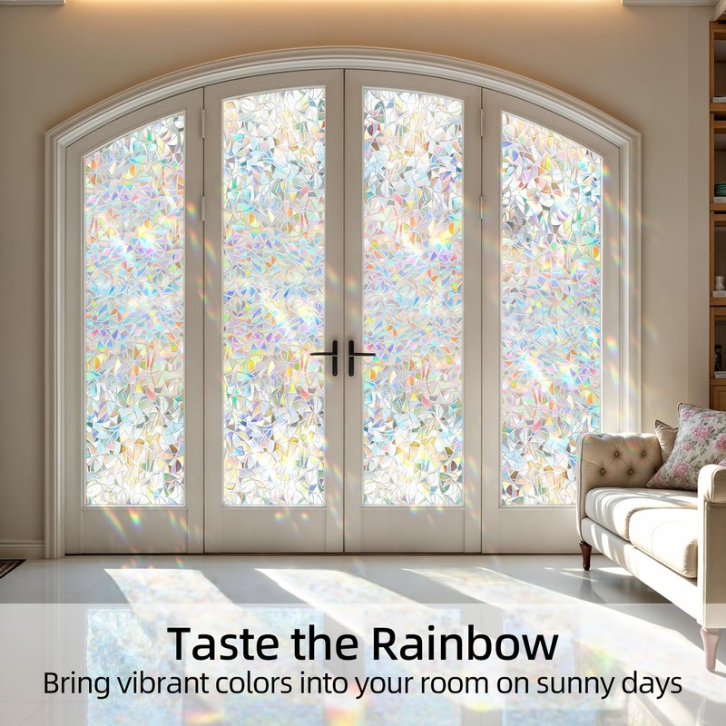 DARUITE Rainbow Window Film Privacy Film for Glass Windows Static