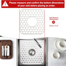 Bestjing 2 Pack Silicone Sink Protectors for Kitchen Sink - 12" x 11" Kitchen Sink Grid Accessory, Non-Slip Heat-Resistant Mat for Bottom of Porcelain Stainless Steel, Dishwasher Safe (White)