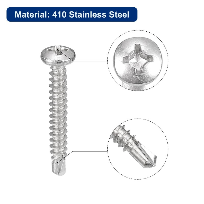 sourcing map #6-1" Self Drilling Screws, 120pcs 410 Stainless Steel