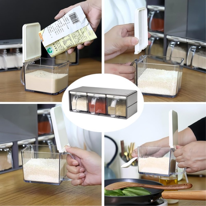 Salt Container With Lid And Spoon, Clear Seasoning Rack Spice