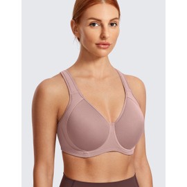 SYROKAN Women's Sports Bra High Impact Underwire Support Full Coverage Plus Size Molded Fitness Workout Bras Brick 40B