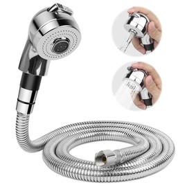 LukLoy Shampoo Bowl Hose and Sprayer Kit, 1/4" Nut Stainless Steel Salon Sink Hose Replacement to Attach Salon Shampoo Bowl Faucet Vacuum Breaker Kit, Shampoo Bowl Sprayer Head Included, T15