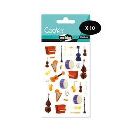 Maildor CY079Cpack - 10 x 3D Cookie Stickers 1 Sheet 7.5 x 12 cm Musical Instruments (30 Stickers)