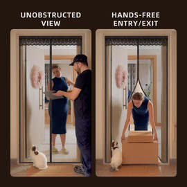 Fiberglass Magnetic Screen Door, Anti Mosquito Mesh Fly Curtain with Full Frame Hook&Loop Easy to Install Fiberglass Mesh Curtain Anti Mosquito (70x200 cm, Black)