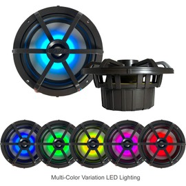 2 Pairs (QTY 4) of Enrock Marine 6.5" 120W Waterproof 2-Way Coaxial Speakers with MultiColor LED Lighting - Bundle Combo with Chrome/Charcoal Grilles, LED Remote Control, 50Ft 16-Gauge Speaker Wire