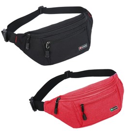 2 Packs Fanny Packs for Men and Women, Water Resistant Sports Waist Pack Bag Hip Bum Bag for Travel Hiking Running