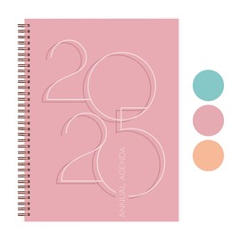 Rileys 2025 Annual Weekly Planner - Typographic Weekly & Monthly Agenda Planner, Flexible Cover, Notes Pages, Twin-Wire Binding (Pink - Deco, 8.5 x 11-Inches)