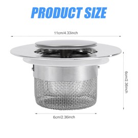 1 Pack Kitchen Sink Pop Up Drain Strainer, Anti-Clogging Bathroom Sink Plug Filter Stainless Steel Sink Bounce Core Strainer with Strainer Basket Food Hair Catching for Sink Stopper Replacement