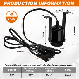 VIHOSE 4 Pcs Reptile Ceramic Heat Lamp Holder Pet Heater Bracket Reptile Light Fixture Heat Lamp Fixture for Heat Lamp Bulb Amphibian Pet Terrariums Habitat Lizard Tortoise, No Bulb Included (Black)