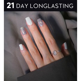 Beaolata Semi Cured Gel Nail Strips - UV Light Gel Nail Stickers - 20 Long Lasting Salon Quality Wraps (Glacial Flicker White&Silver)