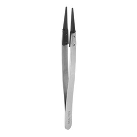 sourcing map Precision Ceramic Tweezer ESD-249 5" Stainless Steel Tweezers Straight Round Anti-Static Non-Magnetic Heat Resistance Head Industrial Precision Tweezer for Jewelry Electronics