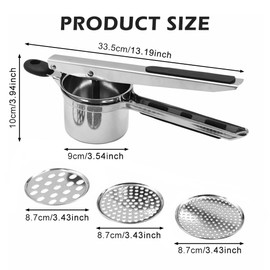 Upgraded Stainless Steel Potato Ricer with Large Cup and 3 Replaceable Discs - Heavy Duty for Fluffy Mashed Potatoes and Baby Food