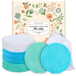 ProCIV Makeup Remover Pads Reusable 18 Packs Bamboo Cotton Rounds Pads Cleansing Cloth Wipe With Laundry Bag, Washable Clean Skin Care Facial Toner Pads Cleansing Towel Wipes (3.8 inch) Multicolor