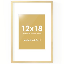 Fun Memories 12x18 Picture Frame, 12 x 18 Metal Picture Frame with Mat for 8.5x11 Photo - High Definition Plexiglass - Vertical and Horizontal Display - Wall Hook Hanging Hardware Included -Set of 1