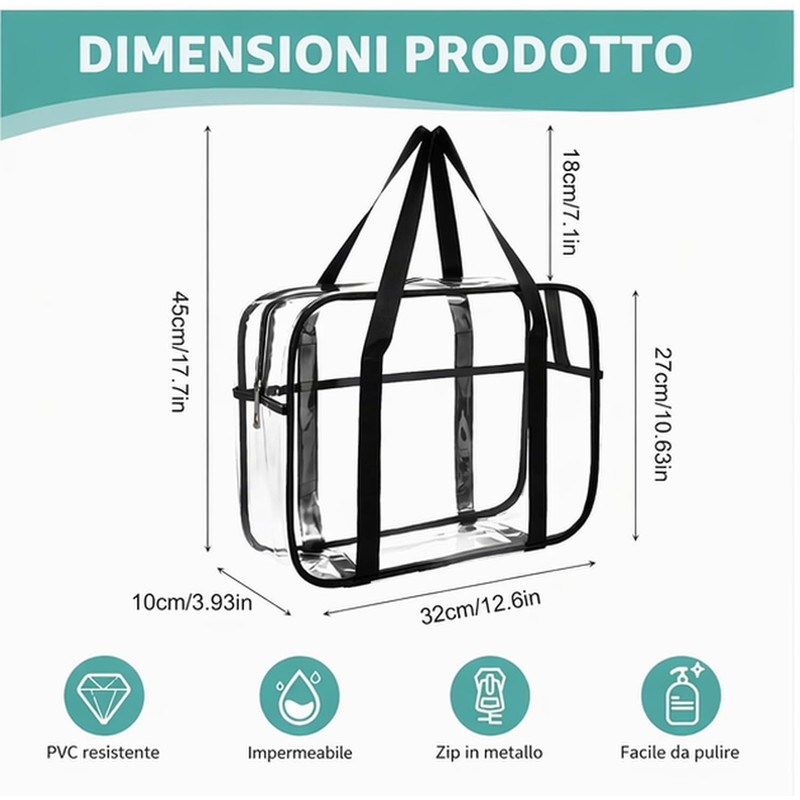 Dexpally Borsa Trasparente per Lavoro PVC Borsa Trasparente Concorsi Clear