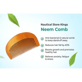 Neem Wood Hair Comb, Half Moon Design, 2-Pack