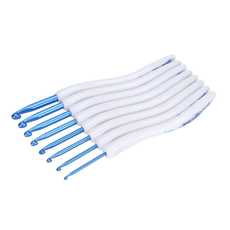 8pcs Crochet Hooks Curved Soft Handle Comfortable Portable Knitting Tool