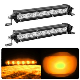 7-inch 18W Amber Yellow Single Row Off-Road Led Light Bar Pods, Work Driving Fog Lights, 12V 24V Ultra-Slim Thin Waterproof Combo Flood Spot Lights for Truck ATV UTV Marine Tractor, 2X Amber, 36W
