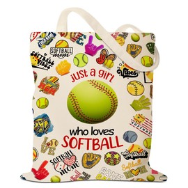 Ggjgrpx Softball Gifts for Women, Birthday Gift Ideas for Softball Lovers, Just A Girl Who Loves Softballs Canvas Tote Bag, Gifts for Sister Bestie Coworker Friendship