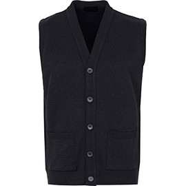 Mens Knitted Waistcoat Full Front Button Closure With Front Pockets V Neck Sleevless Knitted Top Black XL