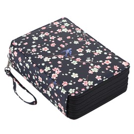 BTSKY Colored Pencil Case- 200 Slots Pencil Holder Pen Bag Large Capacity Pencil Organizer with Handle Strap Handy Colored Pencil Box with Printing Pattern(Black+Pink)