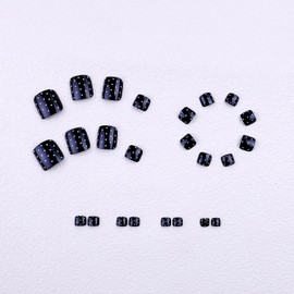 Polka Dot Press On Toenail Short Square Fake Toenails Black White Polka Dot False Toenail Reusable Acrylic Toe Nails Press Ons Glossy Full Cover Glue On Toenails For Women Manicure 24Pcs