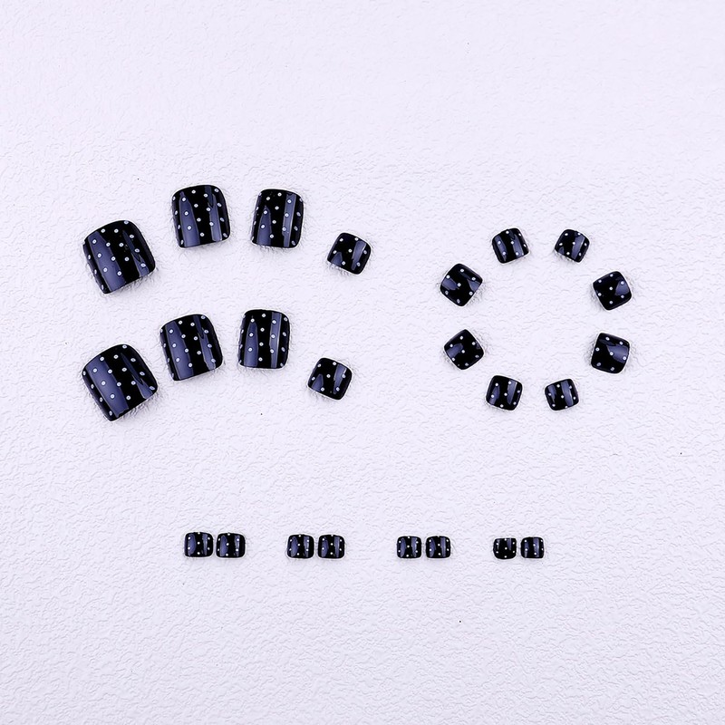 Polka Dot Press On Toenail Short Square Fake Toenails Black