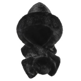 Winter Bomber Ushanka Hat for Women 2 in 1 Faux Fur Hooded Scarf Trapper Hat Fluffy Thermal Earflap Hat Neck Warmer Cold Weather Cosutme Fuzzy Russian Cossack Hat Windproof Outdoor Cycling Ski Hat