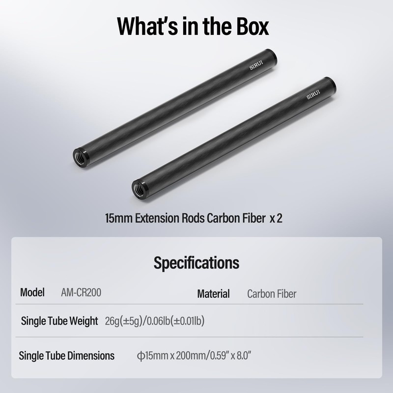 SIRUI 15 mm Rod Carbon Fibre Rod, Universal 20 cm