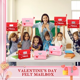 Libima Libima 12 Pcs Valentine's Day Felt Mailbox with Flag for Gifts Exchange, Valentine Felt Mailbox with 12 Cards 9.84 x 5.91 x 2.76 Inch Hanging Mailbox for Valentine Party Favor Supplies