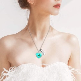 Uloveido Simulated Blue Turquoise Heart Pendant Faith Necklace Mustard Seed Inspirational Jewelry for Women Lady Y962 (Blue)