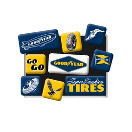 Nostalgic Art 83101 Goodyear Logo Retro Set (9-Piece Set) | Fridge Magnet | Vintage Multicolor Plastic 7 x 9.3 x 2 cm