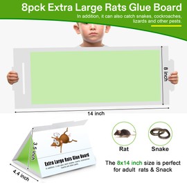 Qualirey 8 Pack Sticky Mouse Traps 8 x 14 Large Sticky Rat & Mouse Glue Boards for Inside Outside, Pre Scented Non Toxic Adhesive Traps with Enhanced Stickiness for Rat Mice Snake, Pet Safe