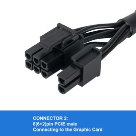 YieJoya PCIE Cable for EVGA, 65 cm Male to Male 8 Pin to 6+2 Pin GPU Power Cable Sleeve Cable for EVGA G+ G2 G3 G5 G6 GA GM GT P2 P3 P5 P6 P+ T2 T3 (Black 18AWG, 65 cm)