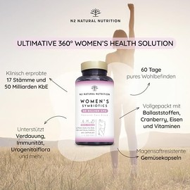 N2 Natural Nutrition Kulturen Komplex fr Frauen Intimflora, mit 50 Mrd. KbE und 17 St?mme. Intimpflege damen, Milchs?urebakterien, Cranberry, Eisen und Fols?ure fr eine Komplettl?sung. 60 Kapseln. N2 Natural Nutrition