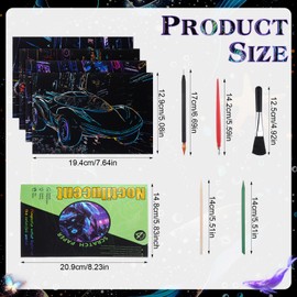 Gersoniel 4pcs Scratch Painting Kits Glow in The Dark Scratch Art Rainbow Painting Paper with Pen & Cleaning Brush Noctilucent Scratchboard for Teens Adults Gift, Racing Theme, Father's Day