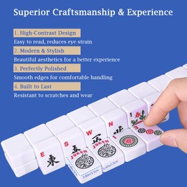 American Mahjong Set, 166 White Tiles with Blue Carrying Bag, Mahjong Tile Set with 4 All-in-One Rack/Pushers, Mahjong Set Complete Western Game, Gift for Mom, Player: Family, Office & Vacation Play